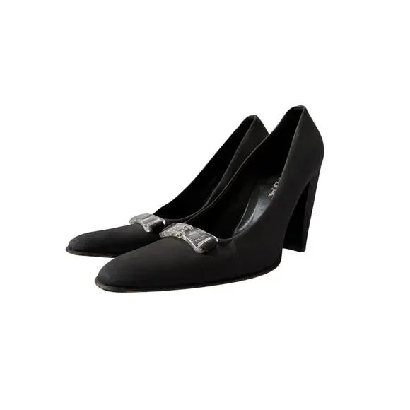 Prada Block Heel Pumps Womens Size 38.5 (US 8.5) Black Vintage Old Money Preppy - Picture 4 of 12